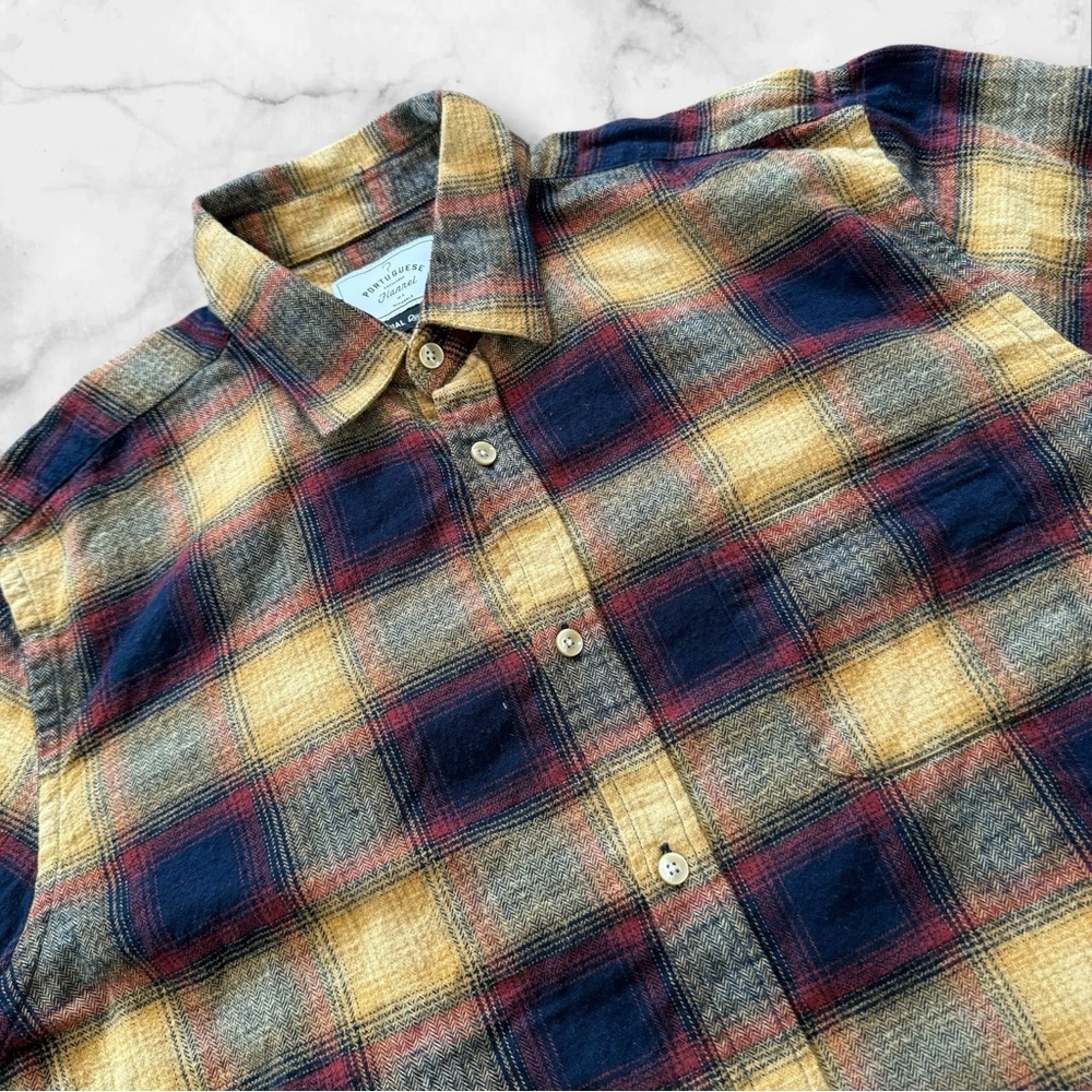 EUC Portuguese Flannel Amber Blue Multi Radiant Plaid‎ Fall Shirt XL Quality
